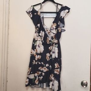 SHEIN FLORAL NAVY BLUE DRESS MID SUPER qt preloved condition size M